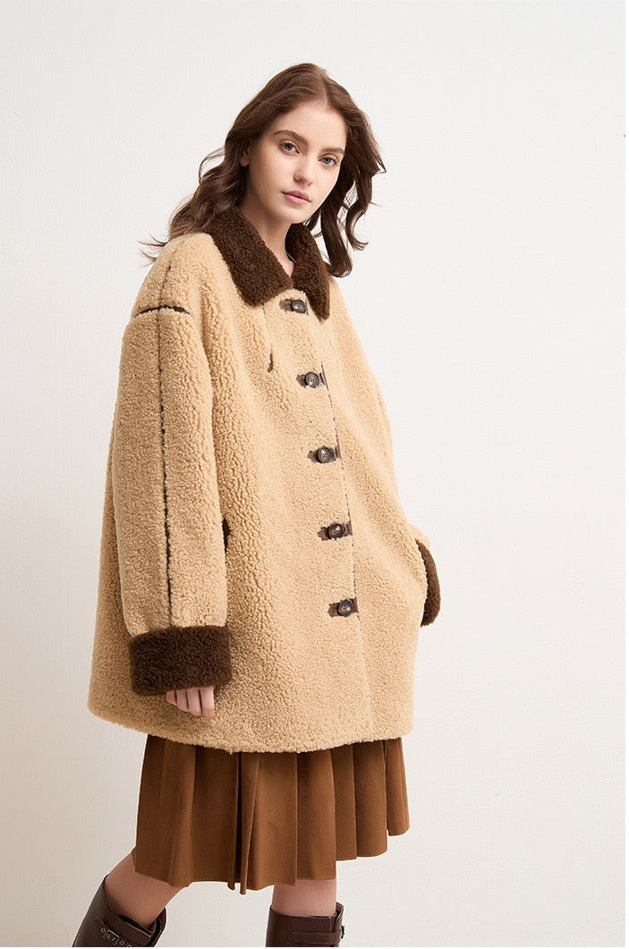 Amara Yünlü Shearling Yakalı Kaban