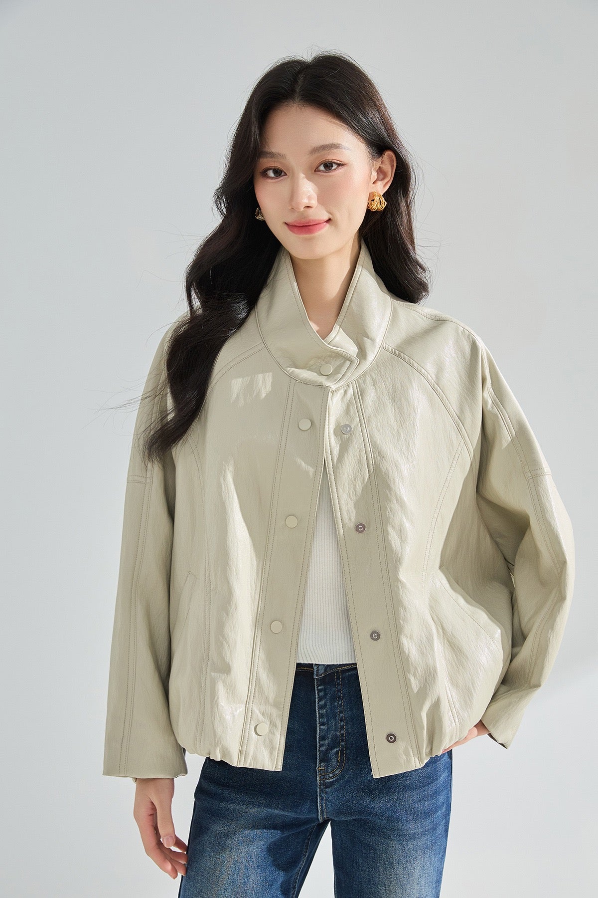 Sorelle Dik Yaka Oversize Suni Deri Ceket
