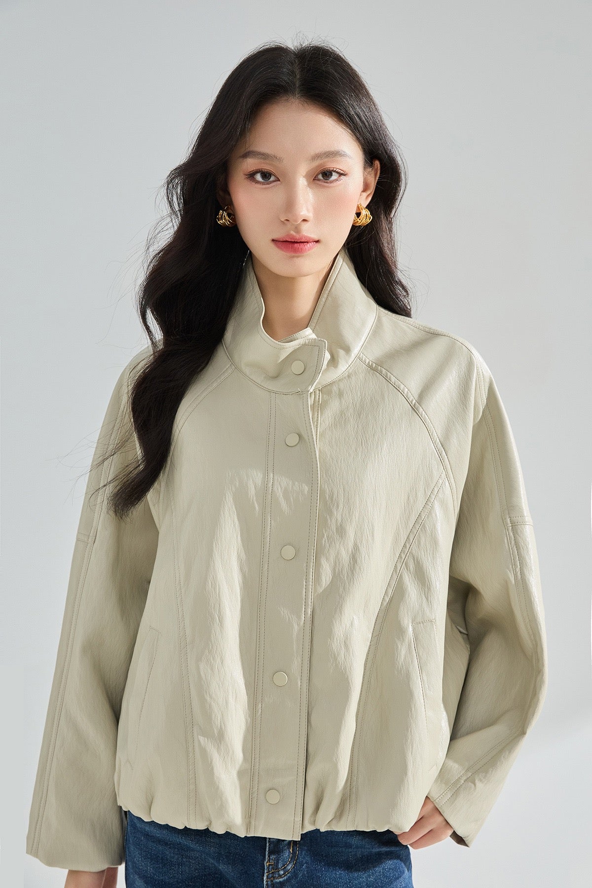 Sorelle Dik Yaka Oversize Suni Deri Ceket