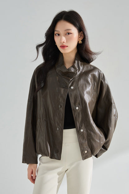 Sorelle Dik Yaka Oversize Suni Deri Ceket