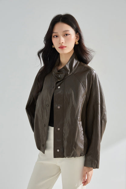 Sorelle Dik Yaka Oversize Suni Deri Ceket