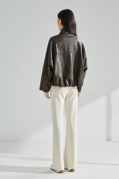 Sorelle Dik Yaka Oversize Suni Deri Ceket