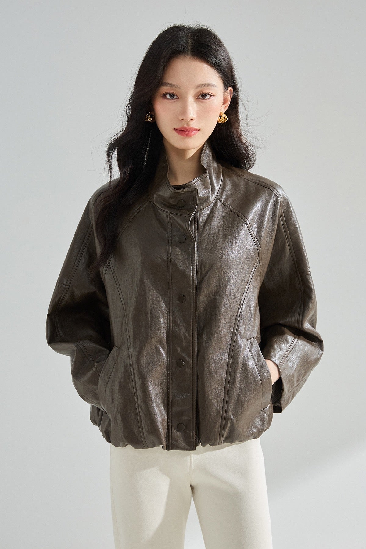 Sorelle Dik Yaka Oversize Suni Deri Ceket