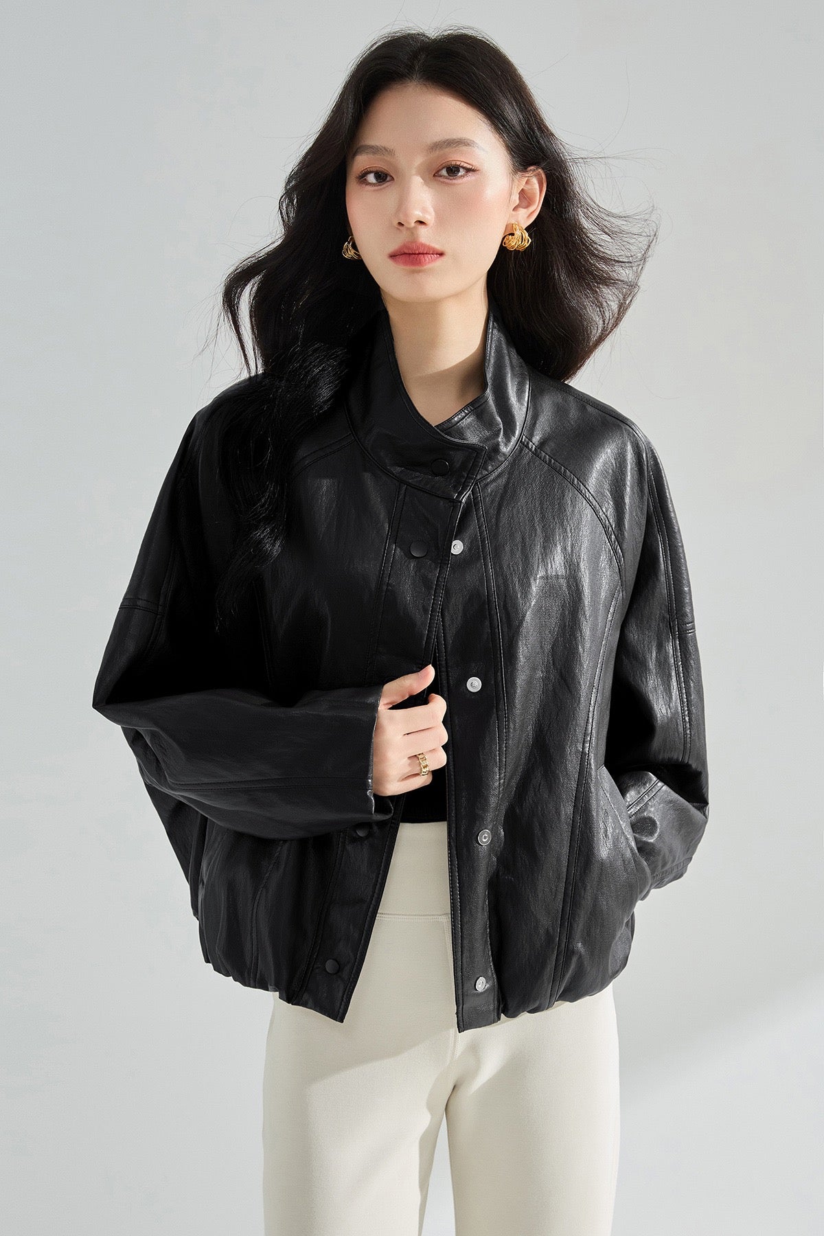 Sorelle Dik Yaka Oversize Suni Deri Ceket