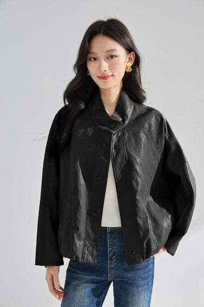 Sorelle Dik Yaka Oversize Suni Deri Ceket