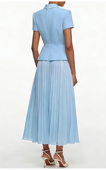 Chic Buttoned Blazer & Pleated Midi Skirt Set