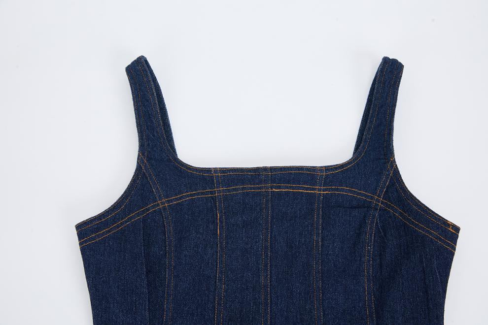 Celeste Denim Balon Mini Elbise