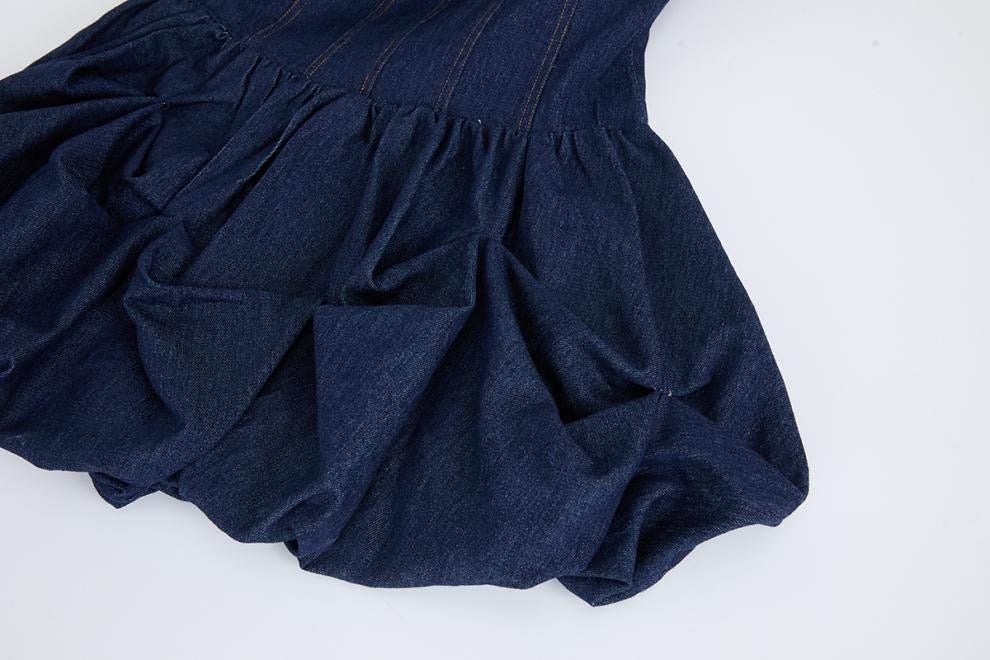 Celeste Denim Balon Mini Elbise