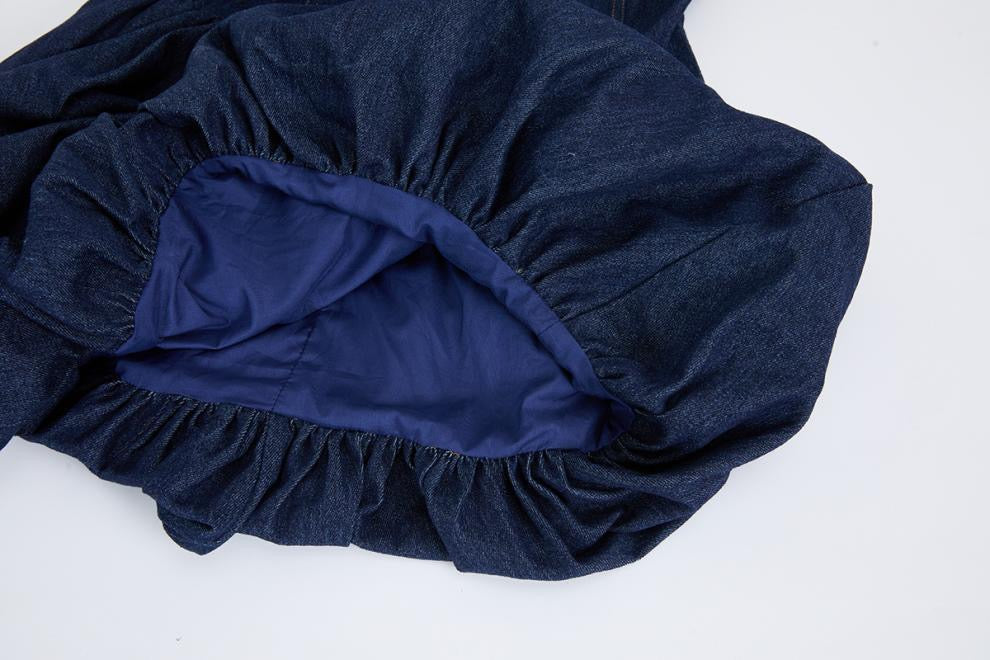 Celeste Denim Balon Mini Elbise