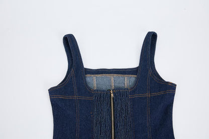 Celeste Denim Balon Mini Elbise