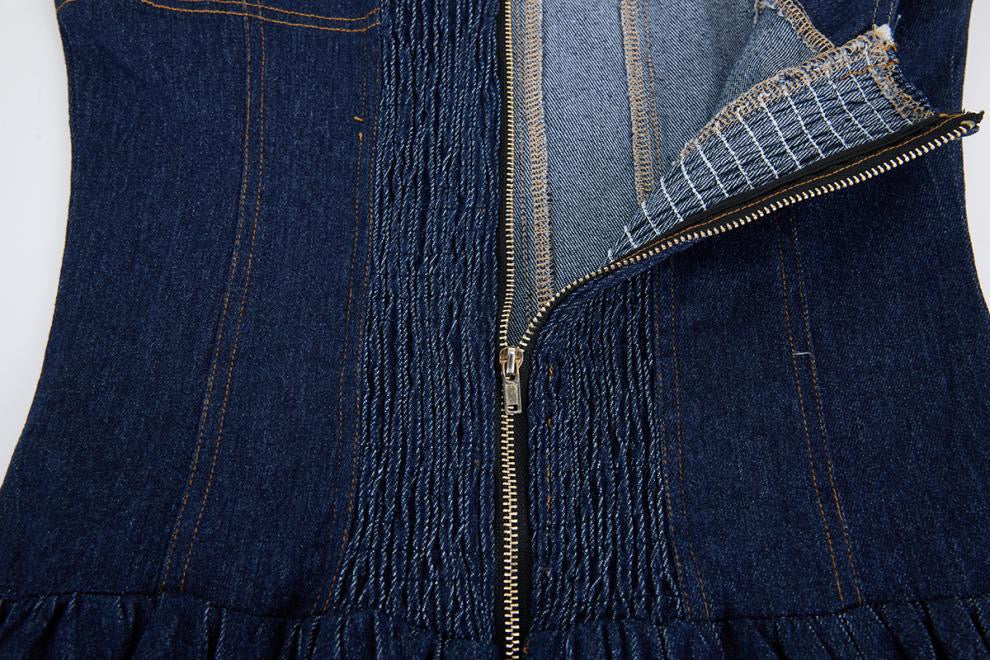 Celeste Denim Balon Mini Elbise