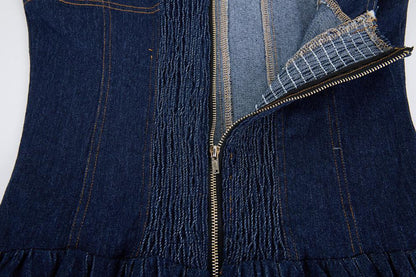 Celeste Denim Balon Mini Elbise