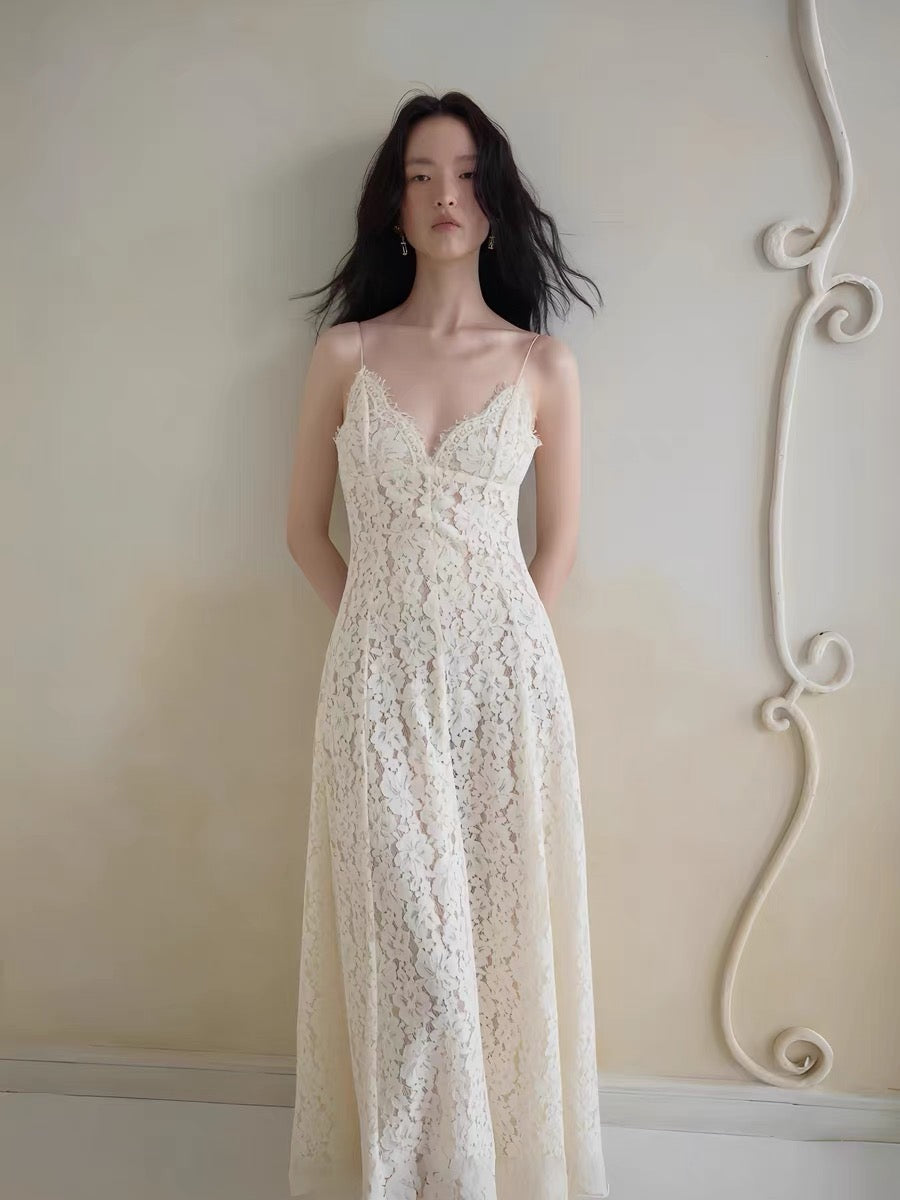 Isolde Fildişi Dantel Maxi Elbise