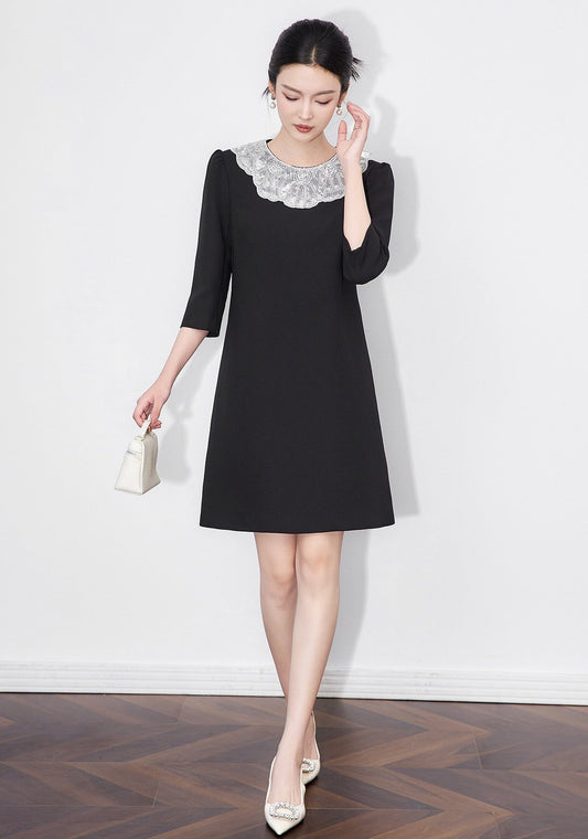 Vivienne Embellished Peter Pan Collar Midi Dress