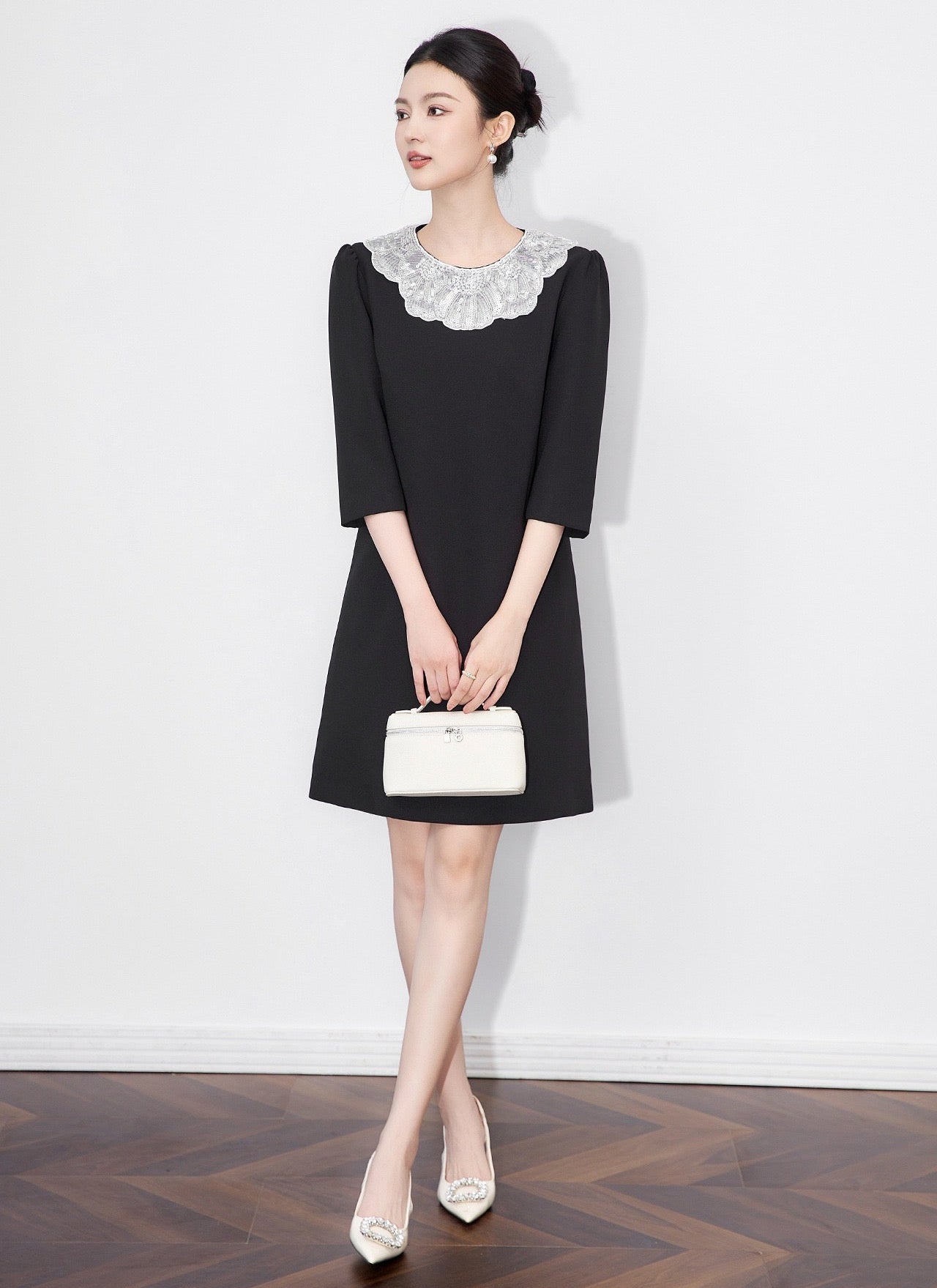 Vivienne Embellished Peter Pan Collar Midi Dress