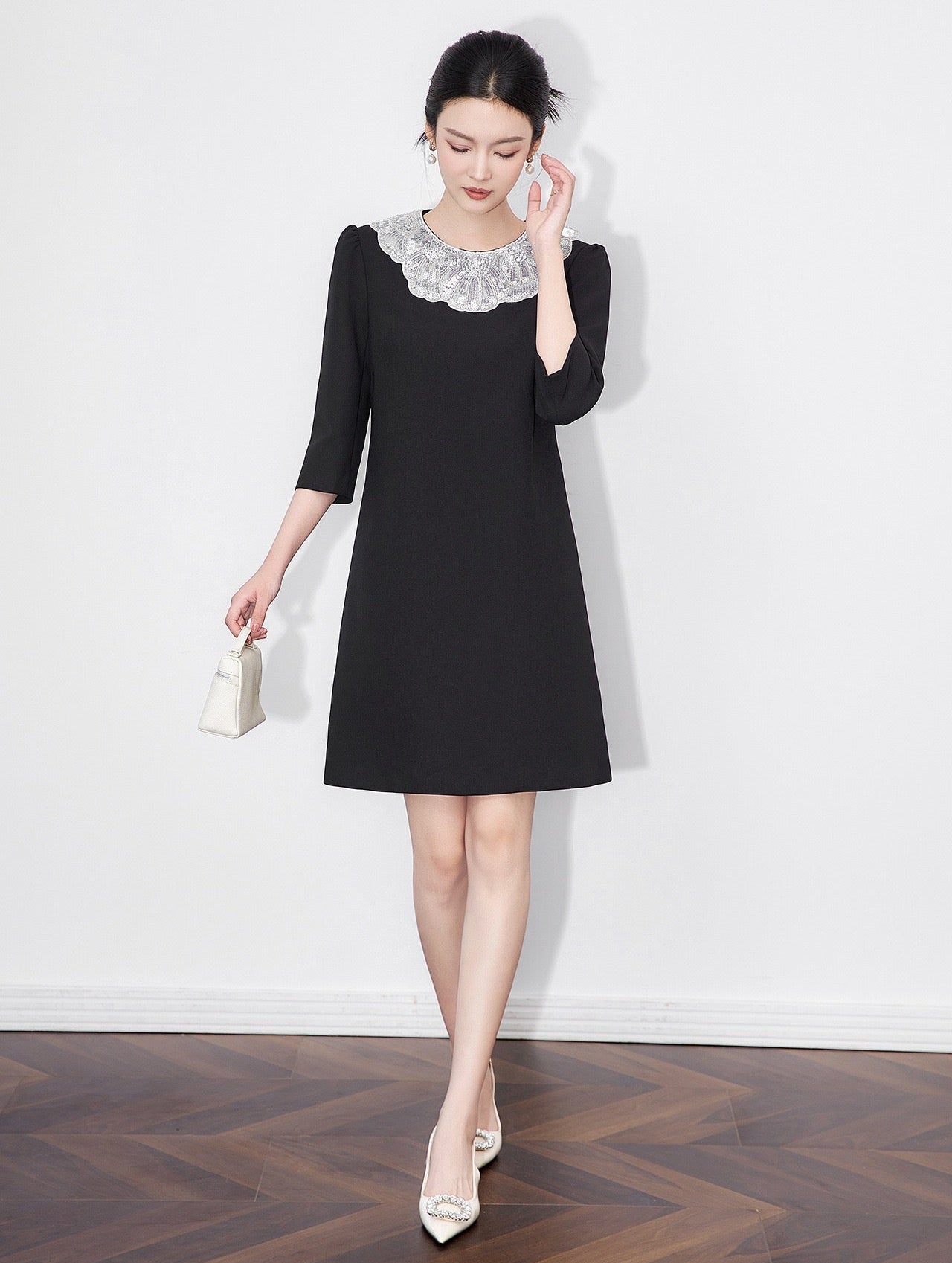 Vivienne Embellished Peter Pan Collar Midi Dress
