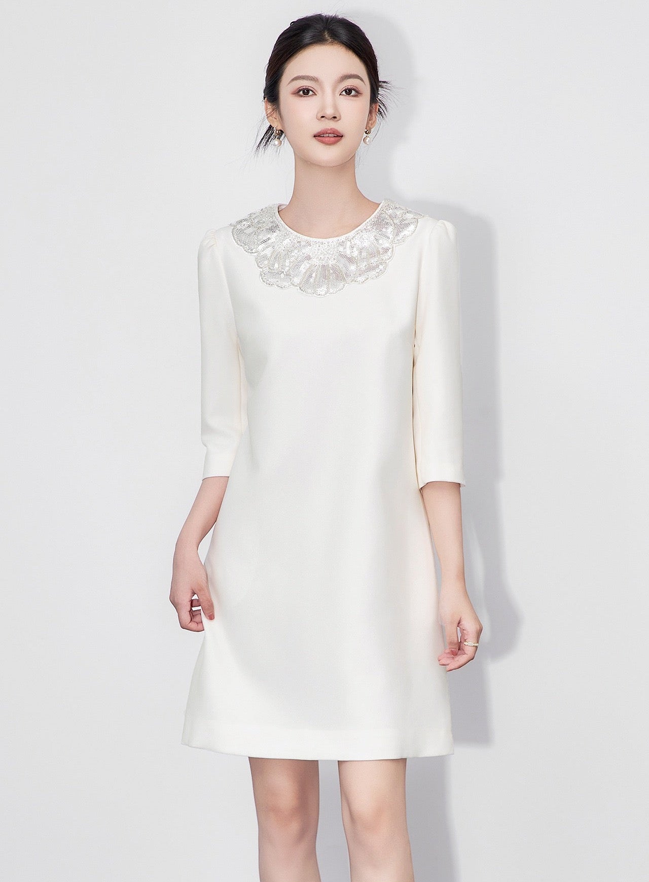 Vivienne Embellished Peter Pan Collar Midi Dress