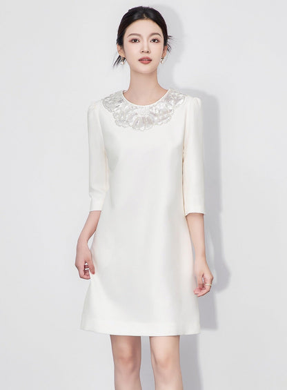 Vivienne Embellished Peter Pan Collar Midi Dress