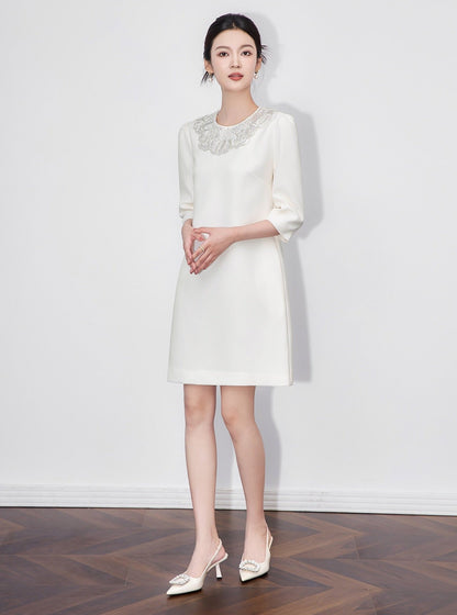 Vivienne Embellished Peter Pan Collar Midi Dress