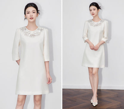 Vivienne Embellished Peter Pan Collar Midi Dress