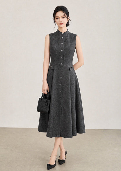 Margot Vintage Dik Yaka Midi Elbise