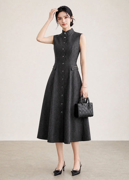 Margot Vintage Dik Yaka Midi Elbise