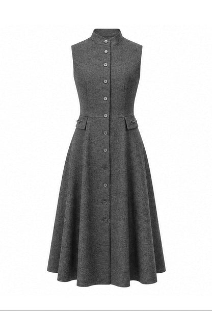 Margot Vintage Dik Yaka Midi Elbise