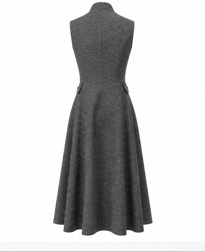 Margot Vintage Dik Yaka Midi Elbise