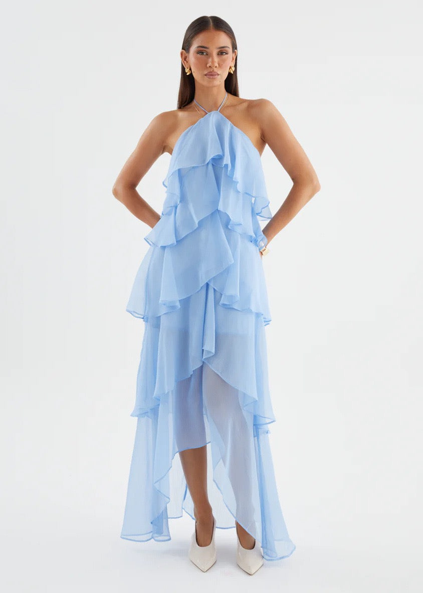 Riviera Fırfır Detaylı Halter Maxi Elbise