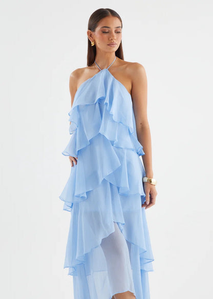 Riviera Fırfır Detaylı Halter Maxi Elbise