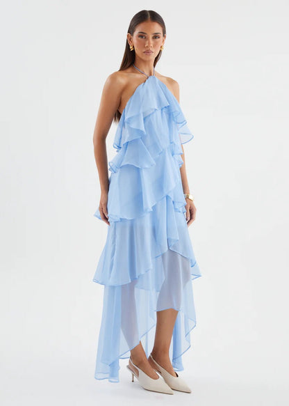 Riviera Fırfır Detaylı Halter Maxi Elbise