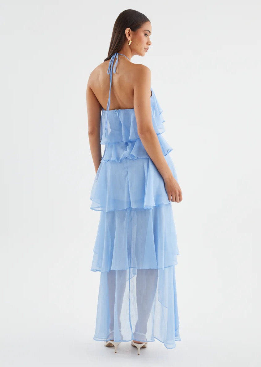 Riviera Fırfır Detaylı Halter Maxi Elbise