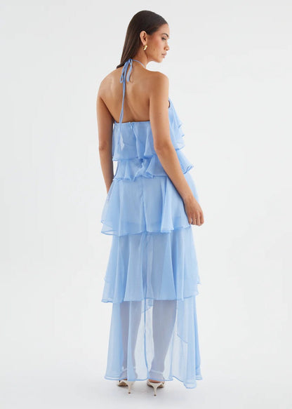Riviera Fırfır Detaylı Halter Maxi Elbise