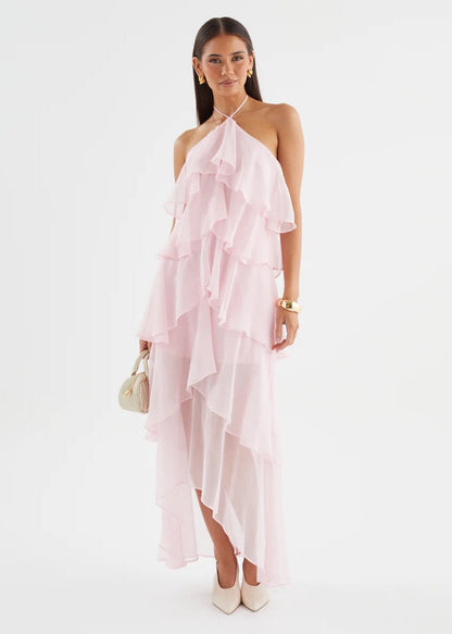 Riviera Fırfır Detaylı Halter Maxi Elbise