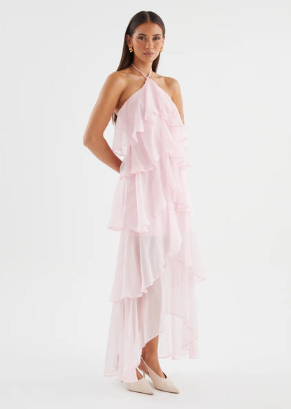 Riviera Fırfır Detaylı Halter Maxi Elbise