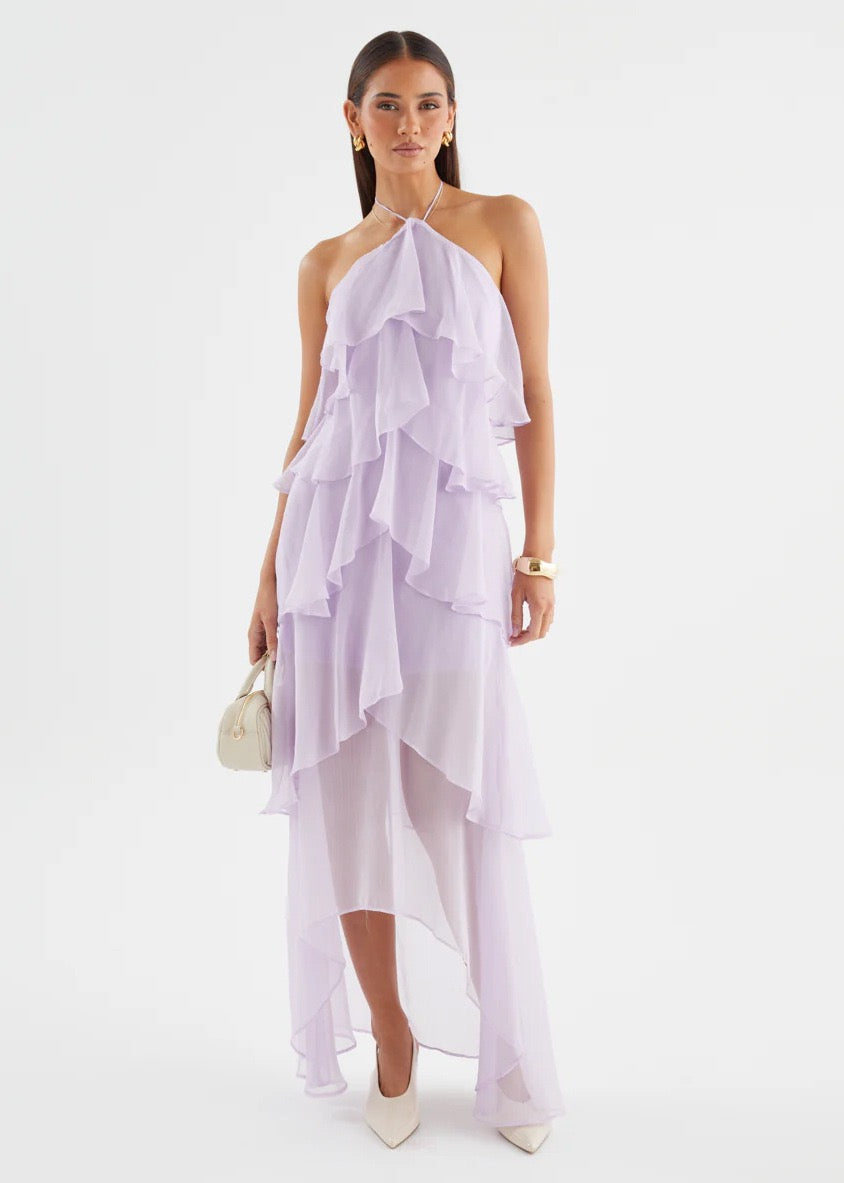 Riviera Fırfır Detaylı Halter Maxi Elbise