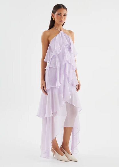 Riviera Fırfır Detaylı Halter Maxi Elbise