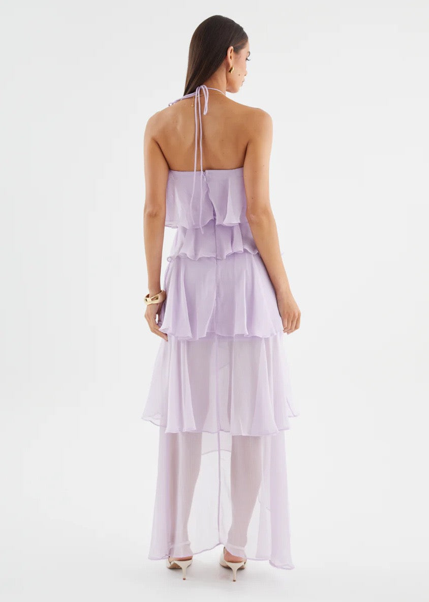 Riviera Fırfır Detaylı Halter Maxi Elbise