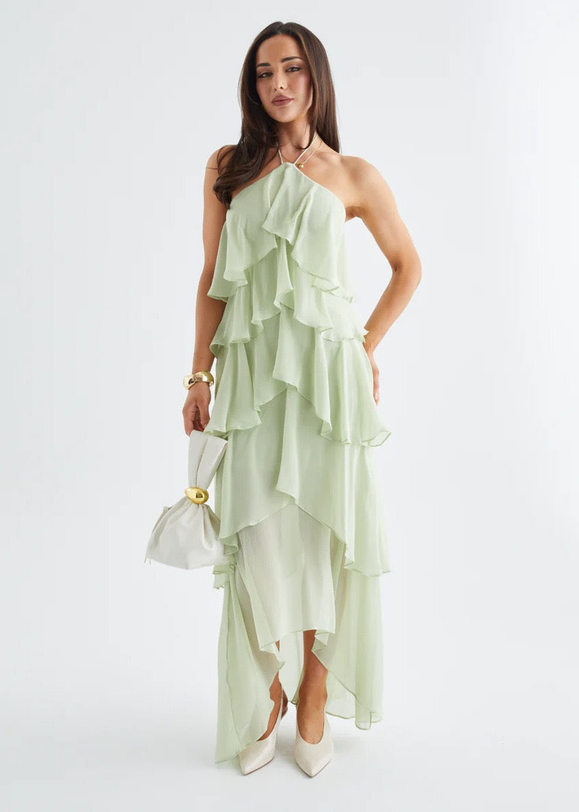 Riviera Fırfır Detaylı Halter Maxi Elbise