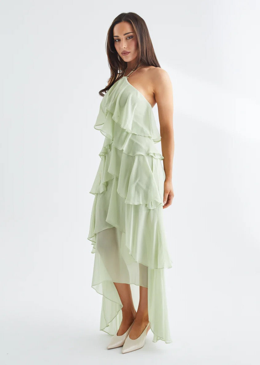 Riviera Fırfır Detaylı Halter Maxi Elbise