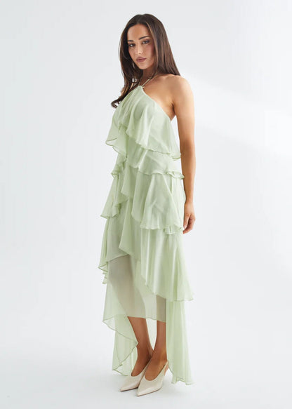 Riviera Fırfır Detaylı Halter Maxi Elbise