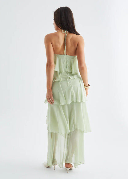 Riviera Fırfır Detaylı Halter Maxi Elbise