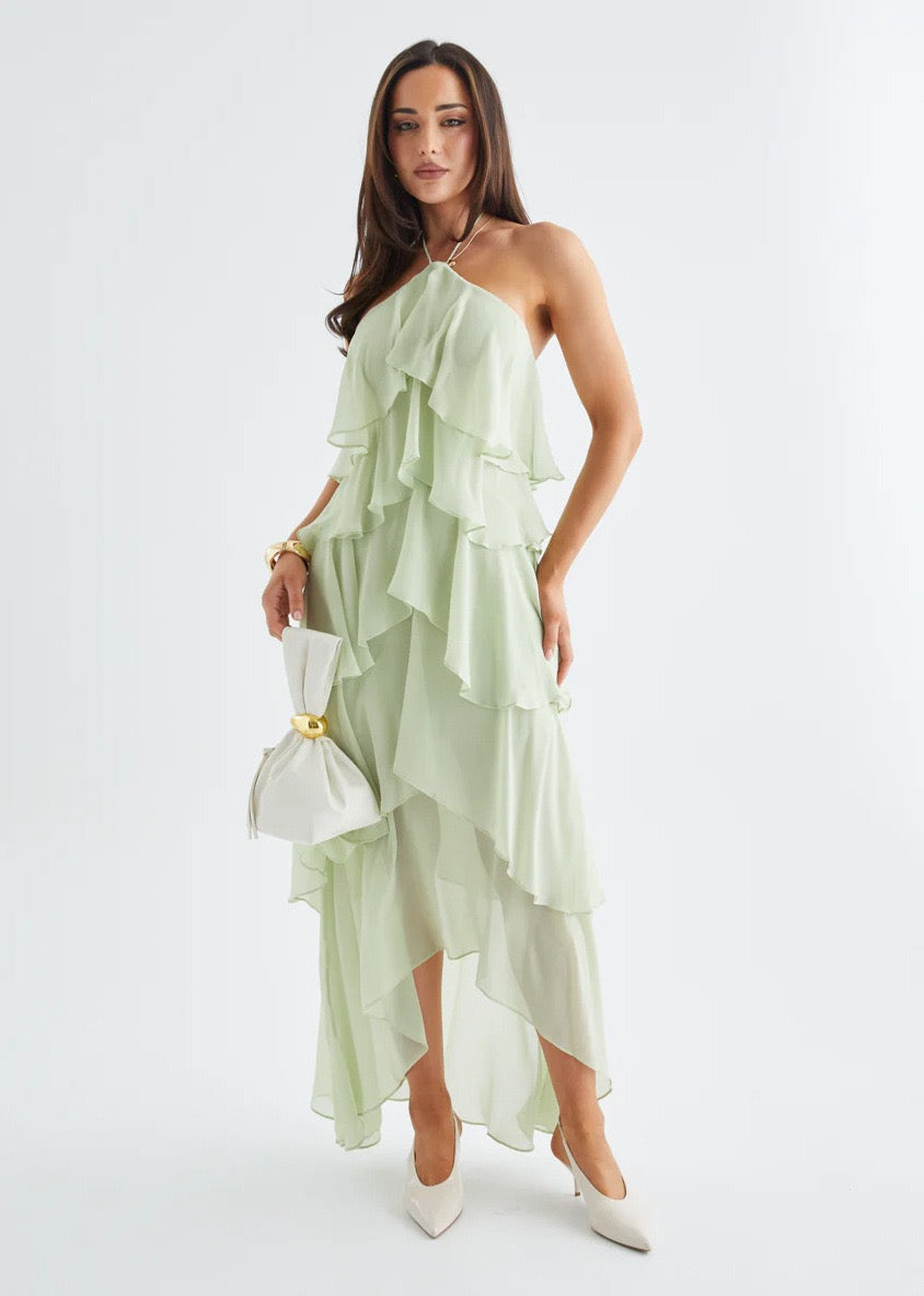 Riviera Fırfır Detaylı Halter Maxi Elbise