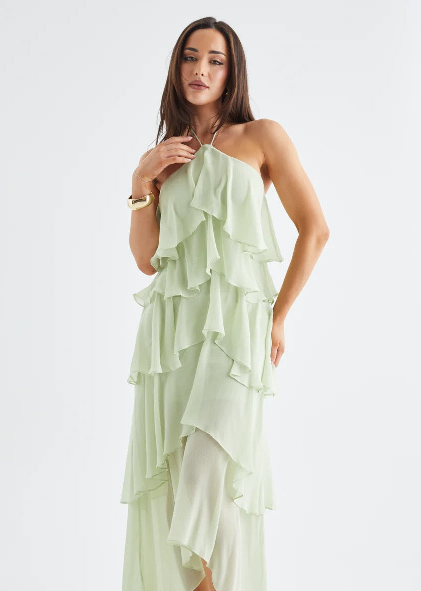 Riviera Fırfır Detaylı Halter Maxi Elbise