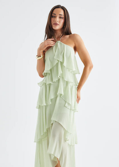Riviera Fırfır Detaylı Halter Maxi Elbise