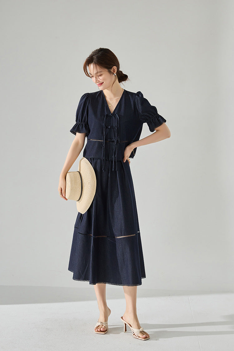 Celeste Denim Görünümlü İkili Takım