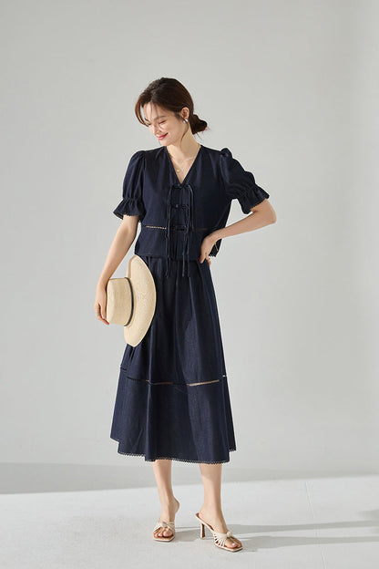 Celeste Denim Görünümlü İkili Takım