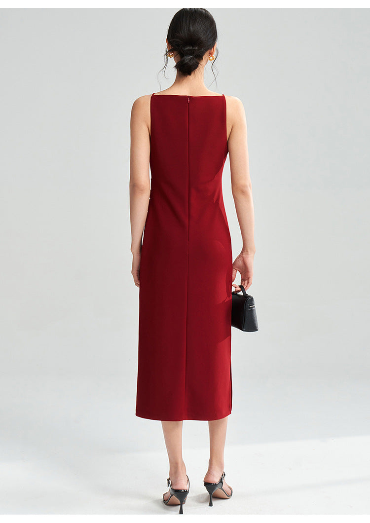 Düz Kırmızı Skinny Midi Elbise