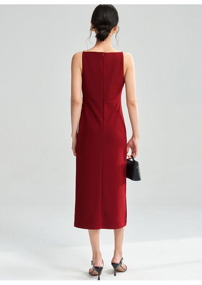 Düz Kırmızı Skinny Midi Elbise