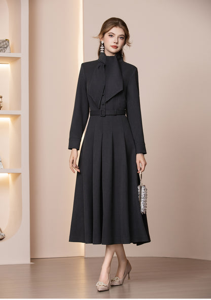 Veloura Kemerli Yün Karışımlı Uzun Kış Elbisesi